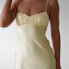 Satin Spaghetti Strap Backless Ruched Twist Cocktail Dresses for Women Silk Open Back Cut Out Midi Dress Wedding Guest