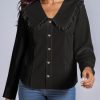 Womens Peter Pan Collar Shirts Summer Button Down Long Sleeve Tops Dressy Casual Cute Blouses Black
