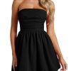 Women's Sexy Strapless Summer Mini Dress Sleeveless Smocked A Lined Bubble Wedding Club Party Dress