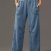 Womens Smocked Barrel Jeans Casual Trendy High Waisted Baggy Pull On Denim Pants