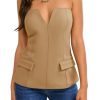 Womens Strapless Tube Tops Summer Fitted Notched Neck Blazer Vest Business Dressy Casual Suit Vest Tops
