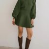 Womens Puff Long Sleeve Sweater Dresses Casual Trendy A-Line Short Mini Dress Fall High Waisted Skater Dress
