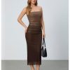 Women's Mesh Strapless Ruched Bodycon Maxi Dress Wedding Guest Prom Cocktail Summer Y2k Long Tube Dresses