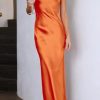 Women Summer Lightweight Satin Maxi Bodycon Dress Strapless Tube Backless Hollow Out Long Party Dress