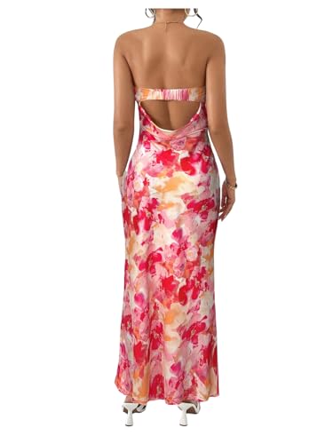 Women's Floral Cut Out Backless Strapless Tube Dress Summer Vacation Maxi Dresses