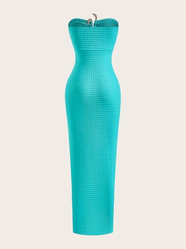 Women's Summer Cut Out Maxi Tube Top Dress Strapless High Split Bodycon Beach Vacation Dresses