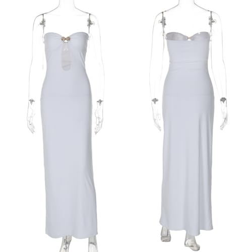 Women's Elegant Strapless Vacation Maxi Dress Sexy Gold Shell Cut Out Bodycon Dress Beach Party Cocktail Dress
