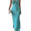 Women's Twist Front Strapless Bodycon Dress Summer Split Thigh Maxi Tube Dresses Vacation Outfits