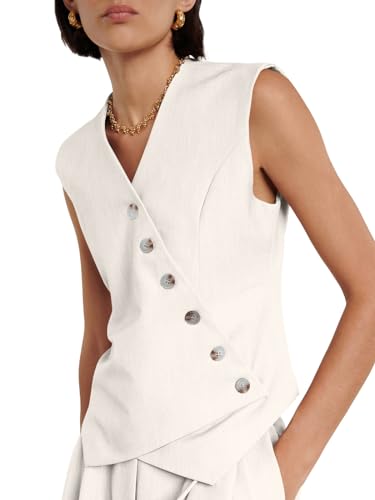 Womens Waistcoat Vest Sleeveless Blazers V Neck Button Up Asymmetrical Hem Work Office Suit Vests