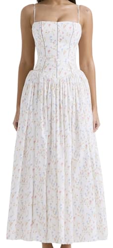 Women's Casual Bohemian Floral Printed Strapless Backless Beach Party A-Line Flowy Long Maxi Dress Summer