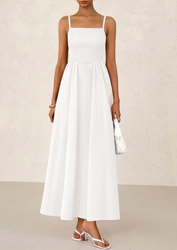 Women's Smocked Maxi Dresses 2025 Summer Beach Sundress Casual Spaghetti Strap Swing A Line Long Flowy Dress