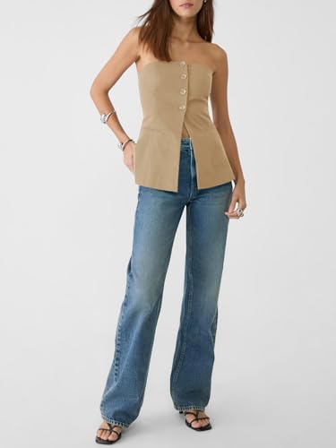 31pIzlCuPdL.jpg Womens Strapless Blazer Vest Summer Sleeveless Fitted Tube Tops Trendy Button Down Work Suit Tops