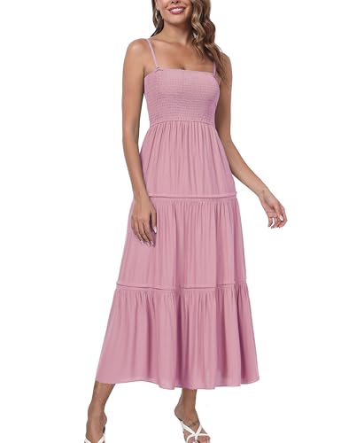 Women's Summer Maxi Dress Casual Boho Sleeveless Strapless Smocked Tiered Long Sun Dresses