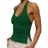Womens Sexy Scoop Neck Halter Tops Backless Ruched Knit Tank Tops Summer Sleeveless Fitted Going Out Shirts