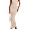 Women's Ribbed Maxi Bodycon Dress Summer Strapless Tube Y2K Party Club Long Dresses
