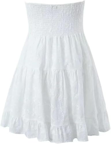 Women's Summer White Sexy Dress Strapless Sleeveless High Waist Slim Fit A-Line Party Club Dresses