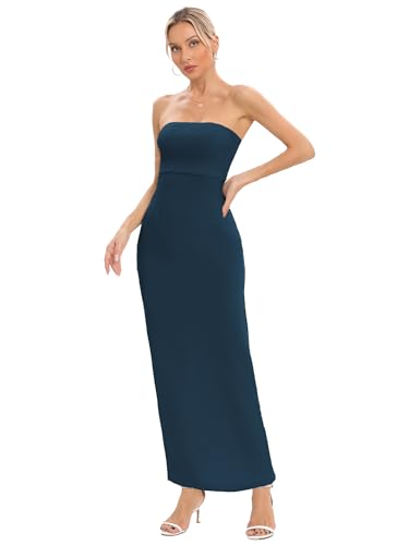 Women's Strapless Maxi Dress Side Slit Tube Top Bodycon Dresses Sleeveless Off Shoulder Backless Cocktail Dress 295