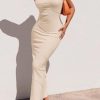 Women's Ribbed Maxi Bodycon Dress Summer Strapless Tube Y2K Party Club Long Dresses