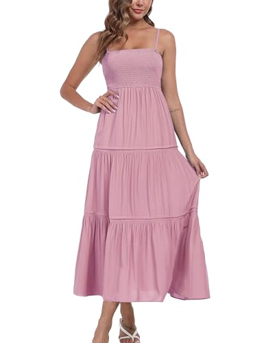 Women's Summer Maxi Dress Casual Boho Sleeveless Strapless Smocked Tiered Long Sun Dresses