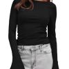 Womens Long Bell Sleeve Tops Boat Neck Going Out Fitted Shirts Trendy Casual Basic Tees