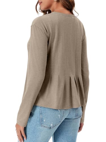 Womens Long Sleeve T-Shirts Pleated Crew Neck Peplum Dressy Casual Fall Tee Tops