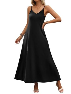 Womens Summer Maxi Dress Spaghetti Strap Casual Printed Dress Boho Floral Beach Sundress,