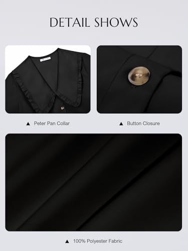 Womens Peter Pan Collar Shirts Summer Button Down Long Sleeve Tops Dressy Casual Cute Blouses Black