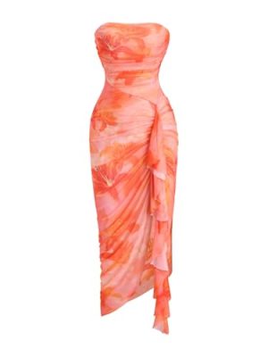 Women's Floral Print Strapless Bodycon Tube Top Dress Sleeveless Summer Wedding Guest Cocktail Sundresses