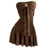 Women's Summer Strapless Tube Dress Drop Waist Ruffle Flowy Mini Dress Beach Sundress