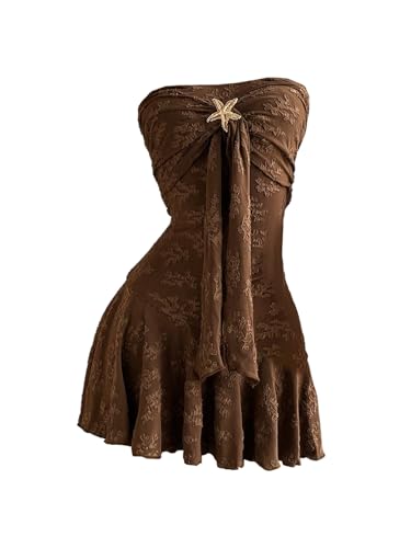 Women's Summer Strapless Tube Dress Drop Waist Ruffle Flowy Mini Dress Beach Sundress