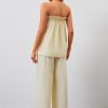 Women Summer Outfits 2 Piece Set Strapless Tube Top and Wide Leg Pants lounge Set Relaxed Off Shoulder Top Pants Set