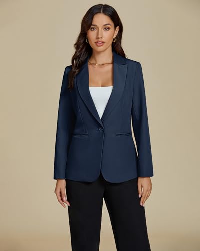 Dressy Blazers for Women Button Long Sleeve Lapel Business Casual Outfits Office Work Suit Blazer with Pockets