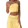 Two Piece Skirt Set for Women - 2 PC Summer Beach Vacation Outfits Going Out Strapless Tube Crop Tops Boho Maxi Skirts Sets
