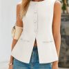 Womens Round Neck Waistcoat Vest Summer Button up Vest Tops Casual Business Fitted Sleeveless Blazer