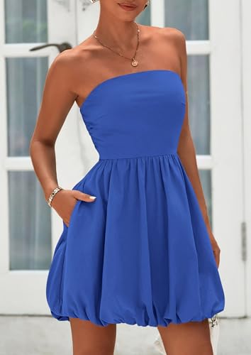 Women's Bubble Mini Short Dress 2025 Summer Casual A Line Strapless Tube Top Sundress Trendy Smocked Dresses