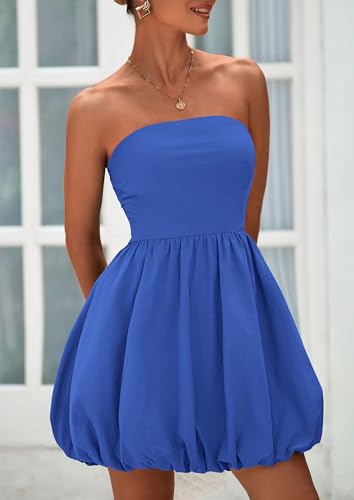 Women's Bubble Mini Short Dress 2025 Summer Casual A Line Strapless Tube Top Sundress Trendy Smocked Dresses