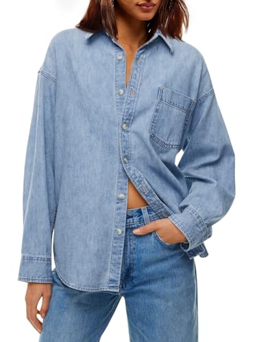 Womens Oversized Denim Shirt Jean Jacket 2025 Fall Fashion Button Down Shirts Long Sleeve Tops Trendy Shackets