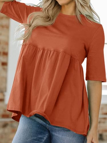 Womens Summer Babydoll Tops Oversized Short Sleeve Crewneck T Shirts Peplum Casual Loose Blouse