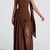 Women's Elegant Strapless Long Dress with Scarf Cocktail Wedding Guest Prom Maxi Dresses with Slit