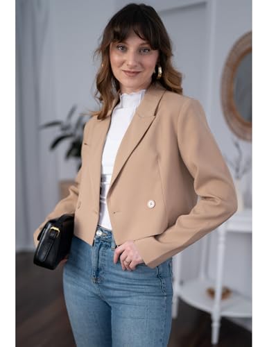 Cropped Blazers for Women Business Casual Open Front Long Sleeve Suit Jacket Trendy Oversized Work Office Blazer