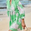 Womens Floral Mini Dresses 3/4 Sleeve V Neck Flowy Babydoll Dress Summer Beach Vacation Boho Outfits
