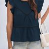 Womens Ruffle Babydoll Tank Tops Summer Cotton Peplum Mock Neck Blouses Trendy Casual Pleated Bow Shirts