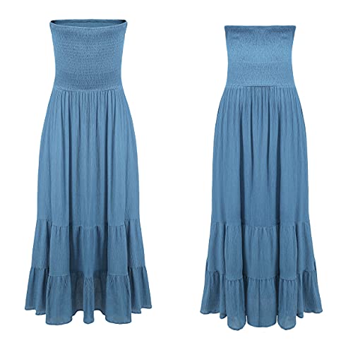 410FddMggCL.jpg Womens Summer Cotton Strapless Elastic Smocked Boho Beach Casual Flowy Maxi Tube Dresses