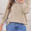 Womens 3/4 Length Puff Sleeve Tops Dressy Casual Ruffle V Neck Blouses Color Block Loose Fit Shirts