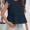 Womens Ruffle Babydoll Tank Tops Summer Cotton Peplum Mock Neck Blouses Trendy Casual Pleated Bow Shirts