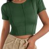 Womens Short Sleeve Crop Tops Summer Fitted Ribbed Knit Tee Shirts Trendy Casual Y2k Going Out Shirts