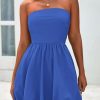 Women's Bubble Mini Short Dress 2025 Summer Casual A Line Strapless Tube Top Sundress Trendy Smocked Dresses