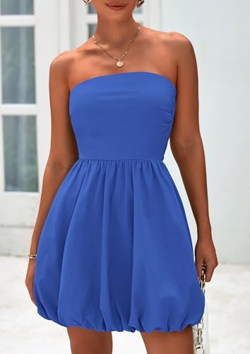 Women's Bubble Mini Short Dress 2025 Summer Casual A Line Strapless Tube Top Sundress Trendy Smocked Dresses