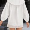 Womens Peter Pan Collar Shirts Long Puff Sleeve Cotton Blouses Trendy Casual Loose Fit Tops