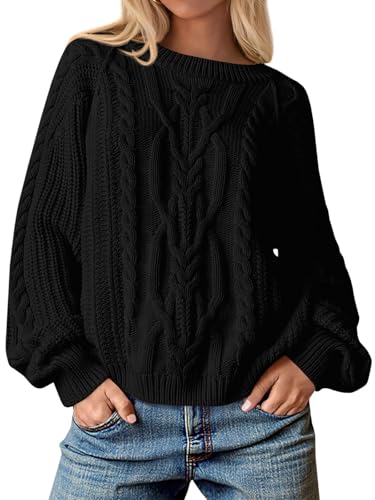 Womens Oversized Cable Knit Sweaters Crew Neck Long Sleeve Fall Chunky Pullover Casual Loose Fit Sweater Tops